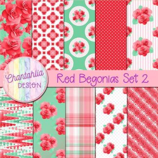Free digital papers in a Red Begonias theme