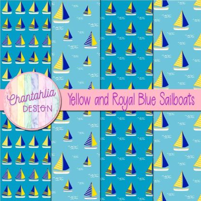 Free yellow and royal blue sailboats digital papers