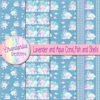 Free lavender and aqua coral fish and shells digital papers