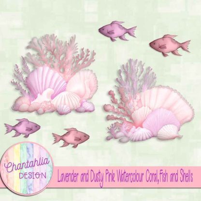 Free lavender and dusty pink watercolour coral fish and shells