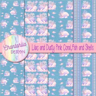 Free lilac and dusty pink coral fish and shells digital papers
