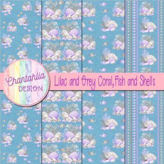 Free lilac and grey coral fish and shells digital papers