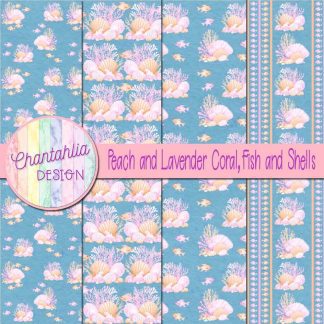 Free peach and lavender coral fish and shells digital papers
