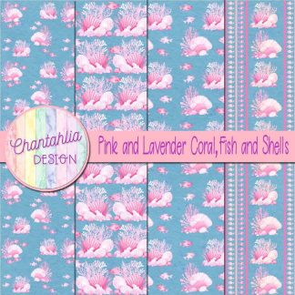 Free pink and lavender coral fish and shells digital papers