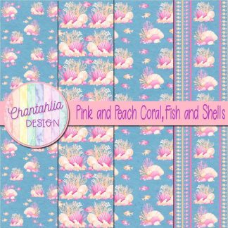 Free pink and peach coral fish and shells digital papers