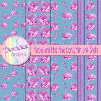 Free purple and hot pink coral fish and shells digital papers
