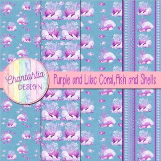 Free purple and lilac coral fish and shells digital papers