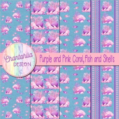 Free purple and pink coral fish and shells digital papers