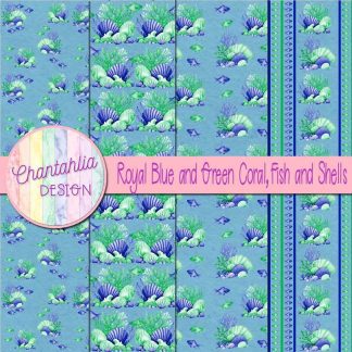 Free royal blue and green coral fish and shells digital papers