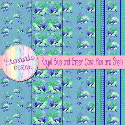 Free royal blue and green coral fish and shells digital papers