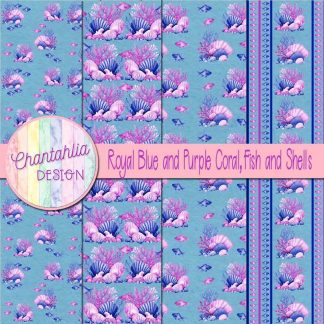 Free royal blue and purple coral fish and shells digital papers