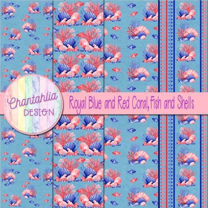 Free royal blue and red coral fish and shells digital papers