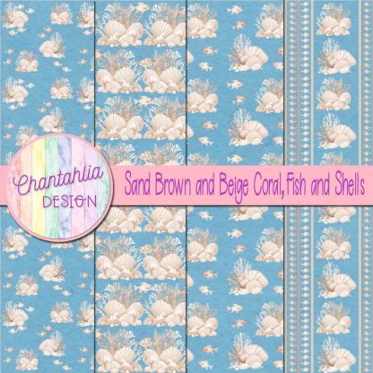 Free sand brown and beige coral fish and shells digital papers