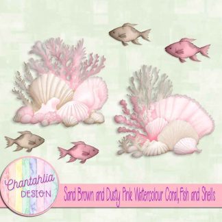 Free sand brown and dusty pink watercolour coral fish and shells
