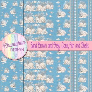Free sand brown and grey coral fish and shells digital papers
