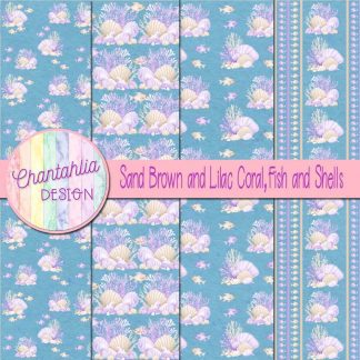Free sand brown and lilac coral fish and shells digital papers