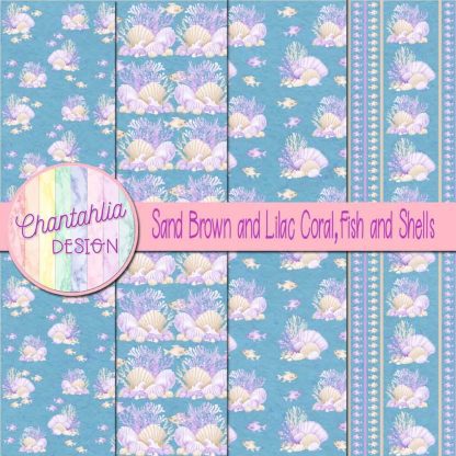 Free sand brown and lilac coral fish and shells digital papers