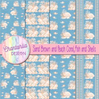 Free sand brown and peach coral fish and shells digital papers