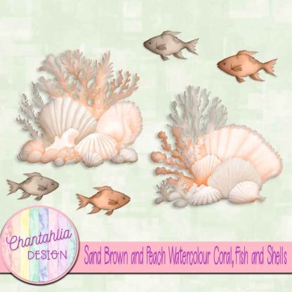 Free sand brown and peach watercolour coral fish and shells