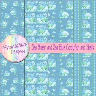Free sea green and sea blue coral fish and shells digital papers
