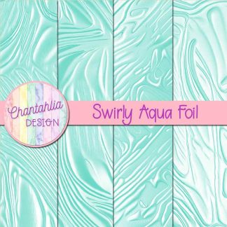 Free swirly aqua foil digital papers