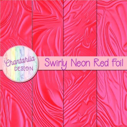 Free swirly neon red foil digital papers