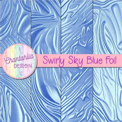 Free swirly sky blue foil digital papers