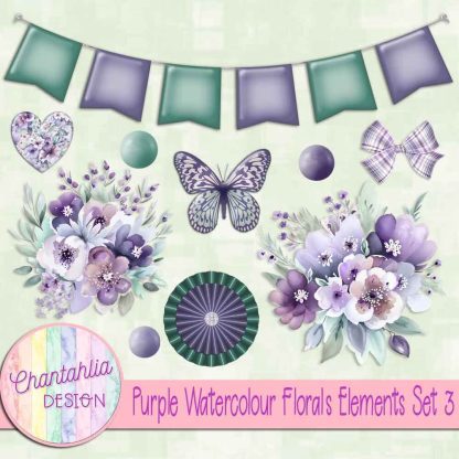 Free design elements in a Purple Watercolour Florals theme