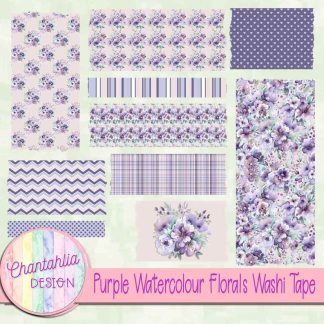Free washi tape in a Purple Watercolour Florals theme