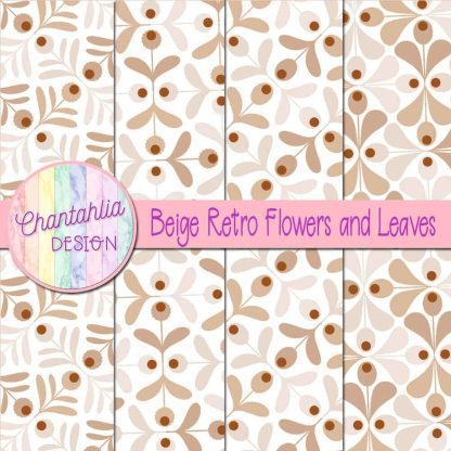 Free beige retro flowers and leaves digital papers