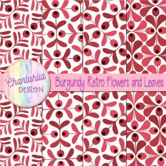 Free burgundy retro flowers and leaves digital papers