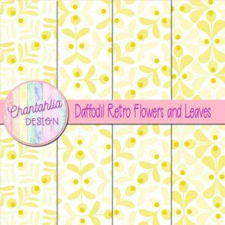 Free daffodil retro flowers and leaves digital papers