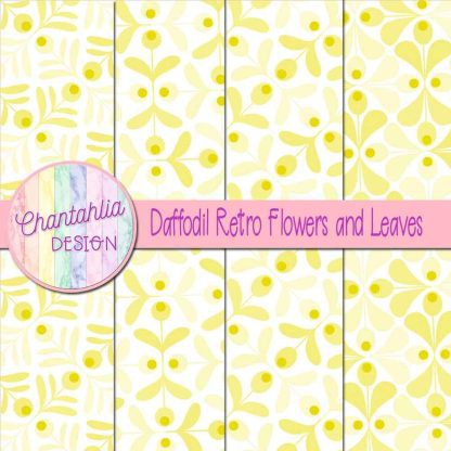 Free daffodil retro flowers and leaves digital papers