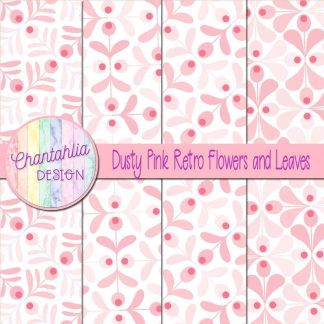 Free dusty pink retro flowers and leaves digital papers