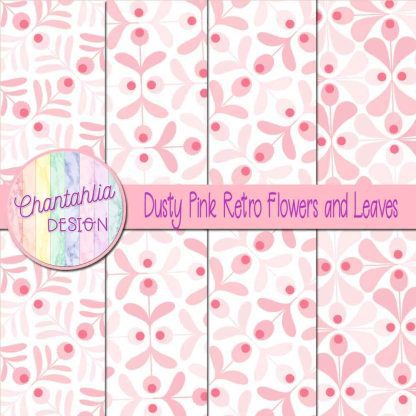 Free dusty pink retro flowers and leaves digital papers