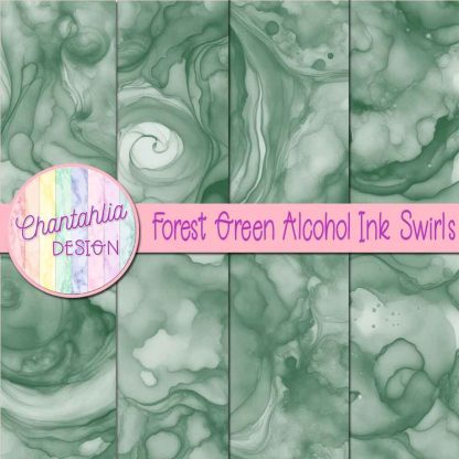 Free forest green alcohol ink swirls digital papers