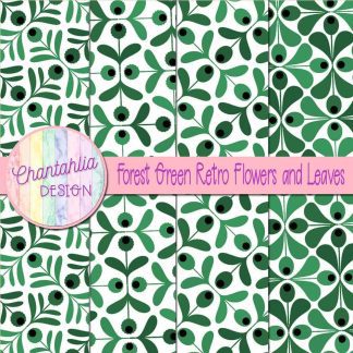 Free forest green retro flowers and leaves digital papers