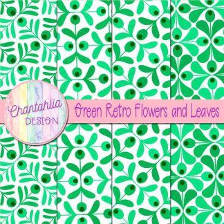 Free green retro flowers and leaves digital papers