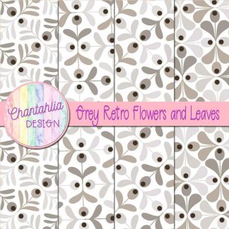Free grey retro flowers and leaves digital papers