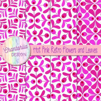 Free hot pink retro flowers and leaves digital papers