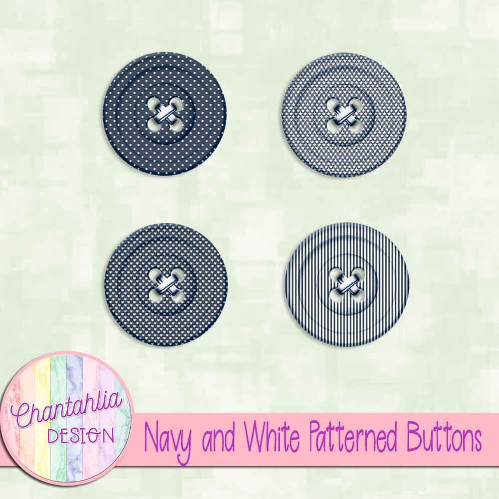Navy and White Patterned Buttons