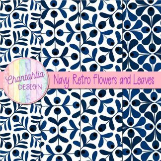 Free navy retro flowers and leaves digital papers