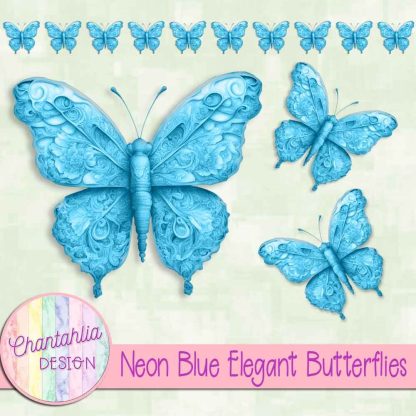 Free neon blue elegant butterflies