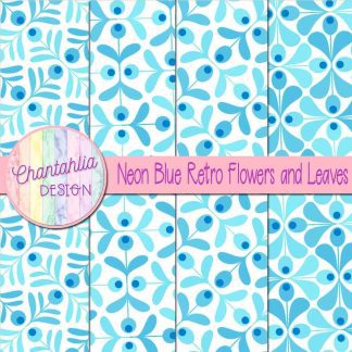 Free neon blue retro flowers and leaves digital papers