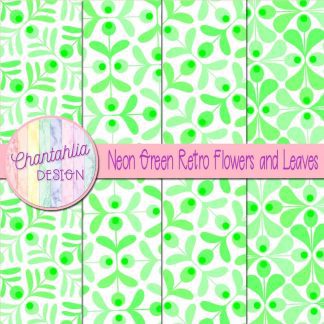Free neon green retro flowers and leaves digital papers