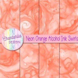 Free neon orange alcohol ink swirls digital papers