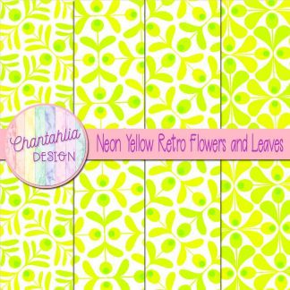 Free neon yellow retro flowers and leaves digital papers
