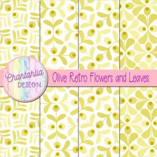 Free olive retro flowers and leaves digital papers