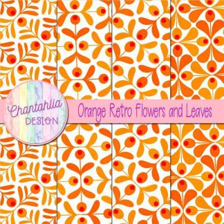 Free orange retro flowers and leaves digital papers