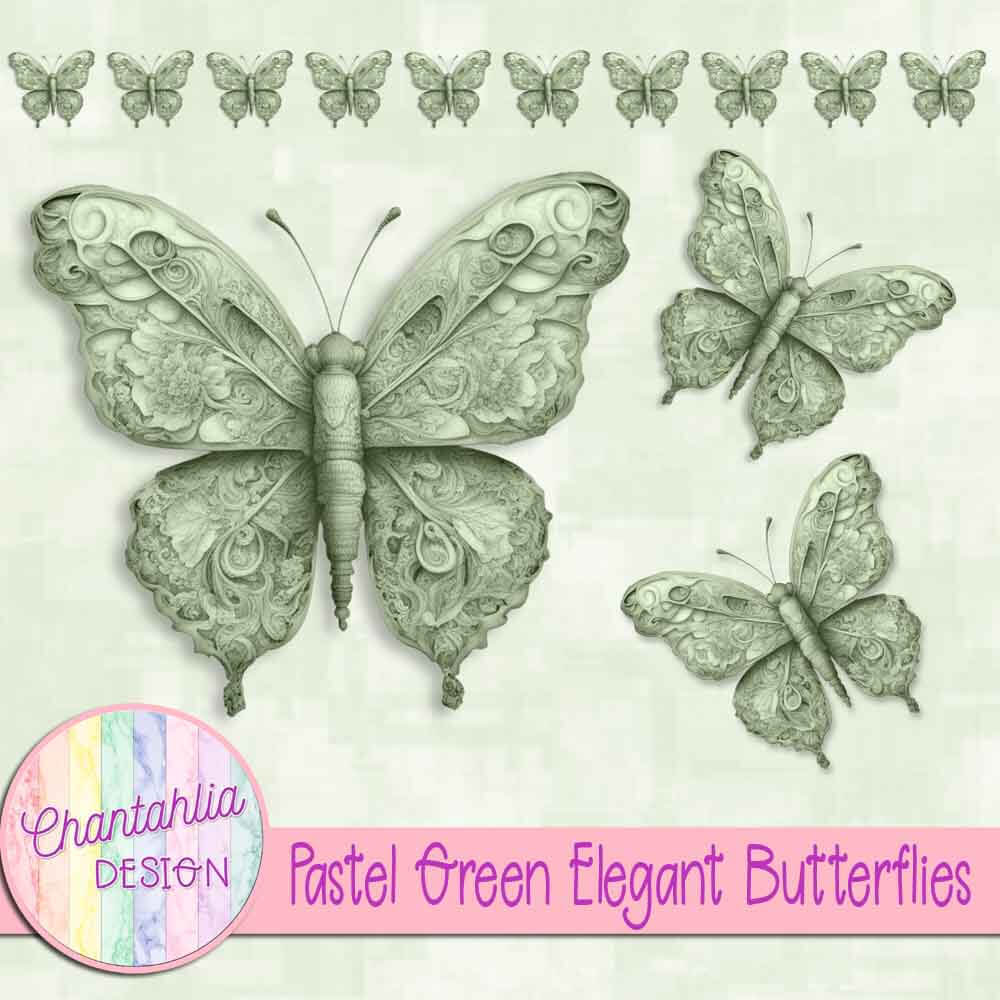Free pastel green elegant butterflies